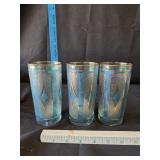 MCM (3) Libbey Emerald Blue Glass Tumblers