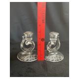 (2) VTG Fostoria Clear Glass Candlestick Holders