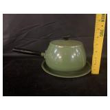 VTG MCM Avocado Green Enamel Fondue Pot