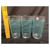 (3) VTG Turquoise Striped Glass Tumblers