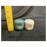 VTG Pastel Teal & White Dimpled Ceramic Salt &