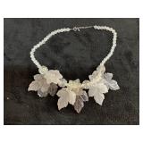 Lucite Acrylic Necklace Frosted Flowers & Leaves