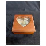VTG Wooden Jewelry Box with Heart Shaped Glass