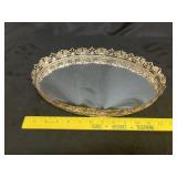 VTG Gold-Toned Oval Mirror Vanity Tray
