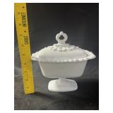 VTG Doric Lace Milk Glass Candy Dish Lidded