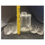 Transparent Ribbed Glass Pitcher & Tumbler Set