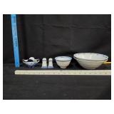 VTG Blue/White Porcelain Bowls, S/P Shakers