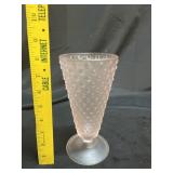 VTG Indiana Glass Pink Frosted Hobnail Vase
