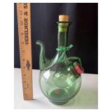 VTG Hand Blown Green Glass Wine Decanter w/ Ice