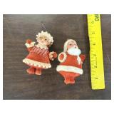 (2) VTG Flocked Santa & Mrs. Claus Ornaments