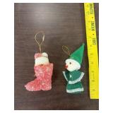 (2) VTG Elf & Red Boot Ornaments