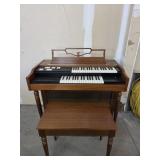 Vintage Two-Tier Electric Organ w/ Piano Bench