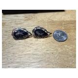 Vtg Shield Shaped Siam Sterling Silver Earrings