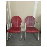 (2) Red MCM Metal Shell Back Lawn Chairs