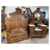 WALNUT 2 PC MARBLE TOP VICTORIAN BEDROOM SET