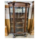 LARGE TIGER OAK LIONS HEAD BOW GLASS CHINA CLOSET