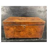 ANTIQUE MAHOGANY ENGLISH TEA CADDY WITH GLASS