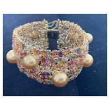 18K SOUTH SEA PEARL, DIAMOND & COLORED SAPPHIRE