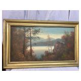 MOUNTAIN SCENE OIL ON BOARD