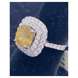 18K WHITE GOLD DIAMOND AND YELLOW SAPPHIRE RING