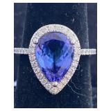 14K WHITE GOLD TANZANITE AND DIAMOND RING