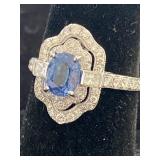 18K WHITE GOLD DIAMOND AND BLUE SAPPHIRE RING