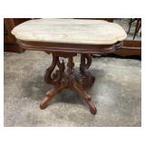 WALNUT VICTORIAN LARGE MARBLE TOP TABLE
