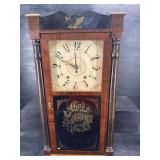 ANTIQUE HALF COLUMN SPLAT WOOD MANTLE CLOCK