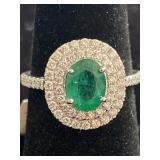 18K WHITE GOLD NATURAL EMERALD BERYL AND DIAMOND