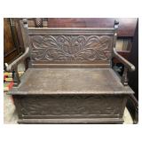 OAK ANTIQUE HEAVY CARVED BENCH
