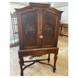 PAINT DECORATED WALNUT BLIND DOOR CUPBOARD