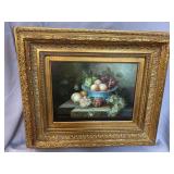 FRUIT BOWL STILL LIFE OIL ON CANVAS