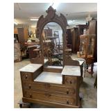 WALNUT VICTORIAN MARBLE TOP DROP CENTER DRESSER