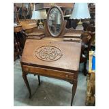 OAK CARVED SLANT FRONT DESK