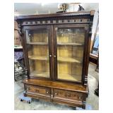 WALNUT VICTORIAN LARGE 2 DOOR BOOKCASE