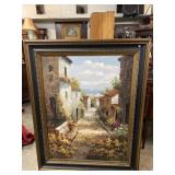 LARGE MODERN STREET SCENE OIL ON CANVAS