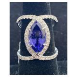 18K WHITE GOLD TANZANITE AND DIAMOND RING