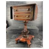 MAHOGANY PEDESTAL DROPLEAF 2 DRAWER STAND