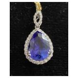18K WHITE GOLD TANZANITE AND DIAMOND PENDANT AND
