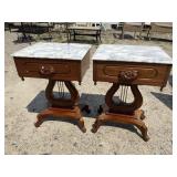 PR OF MAHOGANY MARBLE TOP TABLES