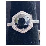 14K WHITE GOLD, CUSTOM BLACK DIAMOND AND WHITE