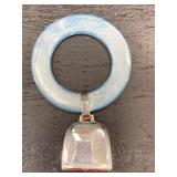 RARE ANTIQUE BLUE MOP STERLING BABY TEETHING RING
