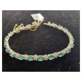 14K WHITE GOLD, EMERALD AND DIAMOND BRACELET