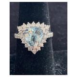 14K WHITE GOLD, CUSTOM AQUAMARINE AND DIAMOND RING