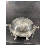 ANTIQUE ROLL TOP LIONS HEAD LEG ORNATE BUTTER DISH
