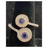 14K WHITE GOLD, CUSTOM BLUE SAPPHIRE AND DIAMOND