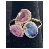 14K MULTI COLORED SAPPHIRE CORUNDUM AND DIAMOND