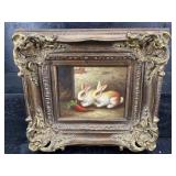 SIGNED OIL PAINTING ON CANVAS BUNNY RABBITS