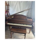 DOLL AND SONS WALNUT BABY GRAND PIANO WITH BENCH