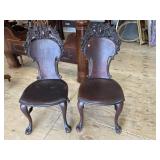 PR OF MAHOGANY CURVE BACK GRIFFIN CARVED CHAIRS
